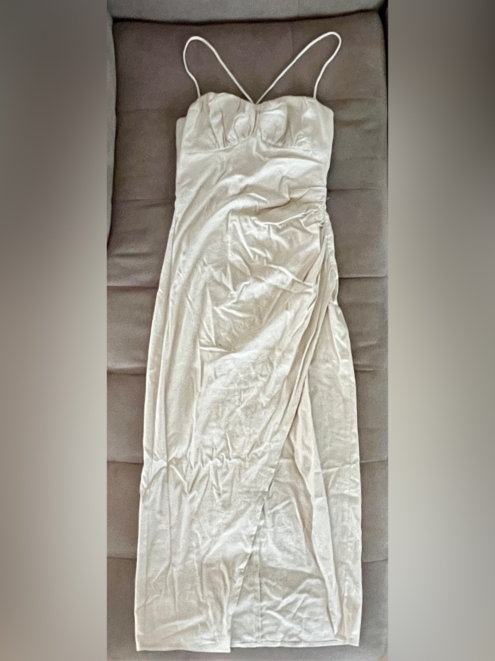Zara Cream Midi Dress with Spaghetti Straps